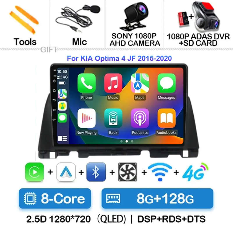 Android 14 Carplay Auto Car Radio For Kia Optima 4 JF 2015 - 2020 Navigation GPS Multimedia Playe...
