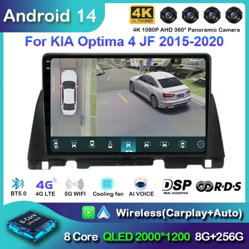 Android 14 Carplay Auto Car Radio For Kia Optima 4 JF 2015 - 2020 Navigation GPS Multimedia Playe...