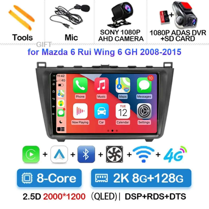 Android 14 Carplay Auto Car Radio For Mazda 6 GH 2007 - 2012 Navigation GPS Multimedia Player Ste...