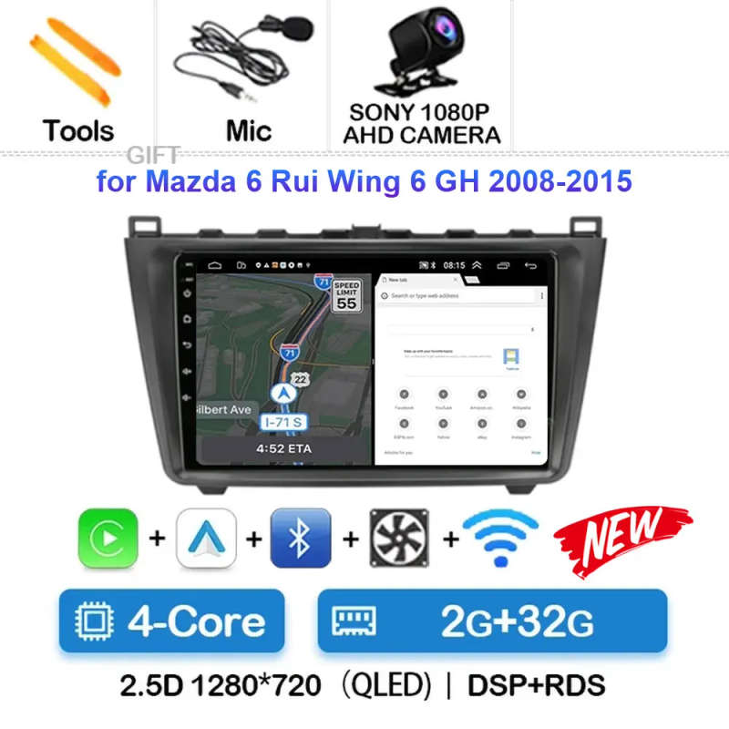 Android 14 Carplay Auto Car Radio For Mazda 6 GH 2007 - 2012 Navigation GPS Multimedia Player Ste...
