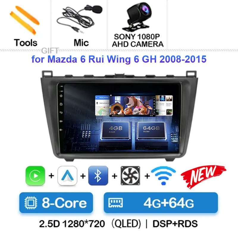 Android 14 Carplay Auto Car Radio For Mazda 6 GH 2007 - 2012 Navigation GPS Multimedia Player Ste...