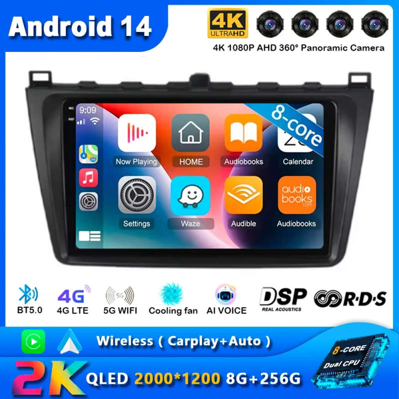 Android 14 Carplay Auto Car Radio For Mazda 6 GH 2007 - 2012 Navigation GPS Multimedia Player Ste...