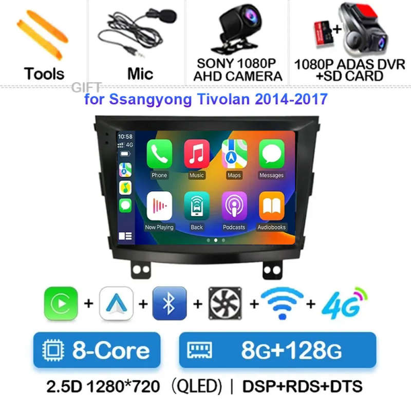 Android 14 Carplay Auto Car Radio For SsangYong Tivolan Tivoli 2014 - 2017 Navigation GPS Multime...