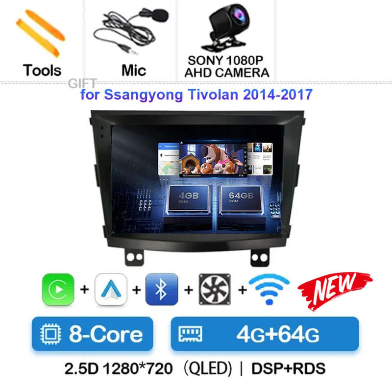 Android 14 Carplay Auto Car Radio For SsangYong Tivolan Tivoli 2014 - 2017 Navigation GPS Multime...