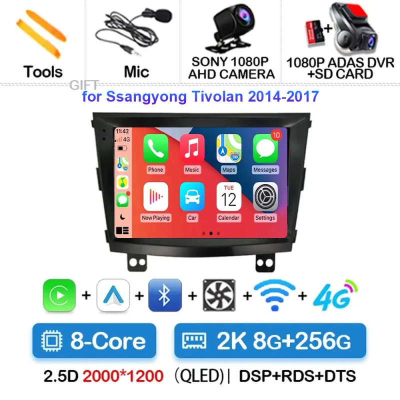 Android 14 Carplay Auto Car Radio For SsangYong Tivolan Tivoli 2014 - 2017 Navigation GPS Multime...