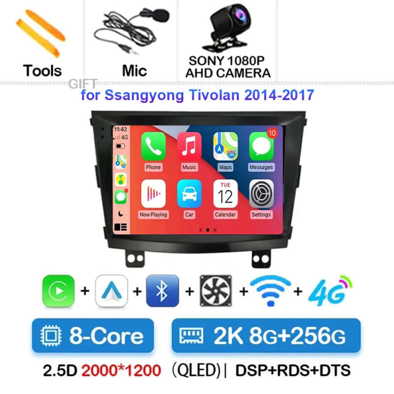 Android 14 Carplay Auto Car Radio For SsangYong Tivolan Tivoli 2014 - 2017 Navigation GPS Multime...
