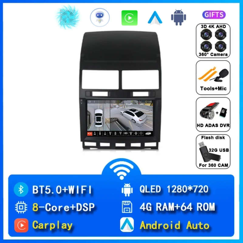 Android 14 Carplay Auto Car Radio For Volkswagen Touareg GP 2002 - 2010 Navigation GPS Multimedia...