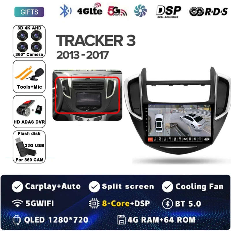 Android 14 Carplay Auto For Chevrolet Tracker 3 2013 - 2017 Car Radio Multimedia Video Player Nav...