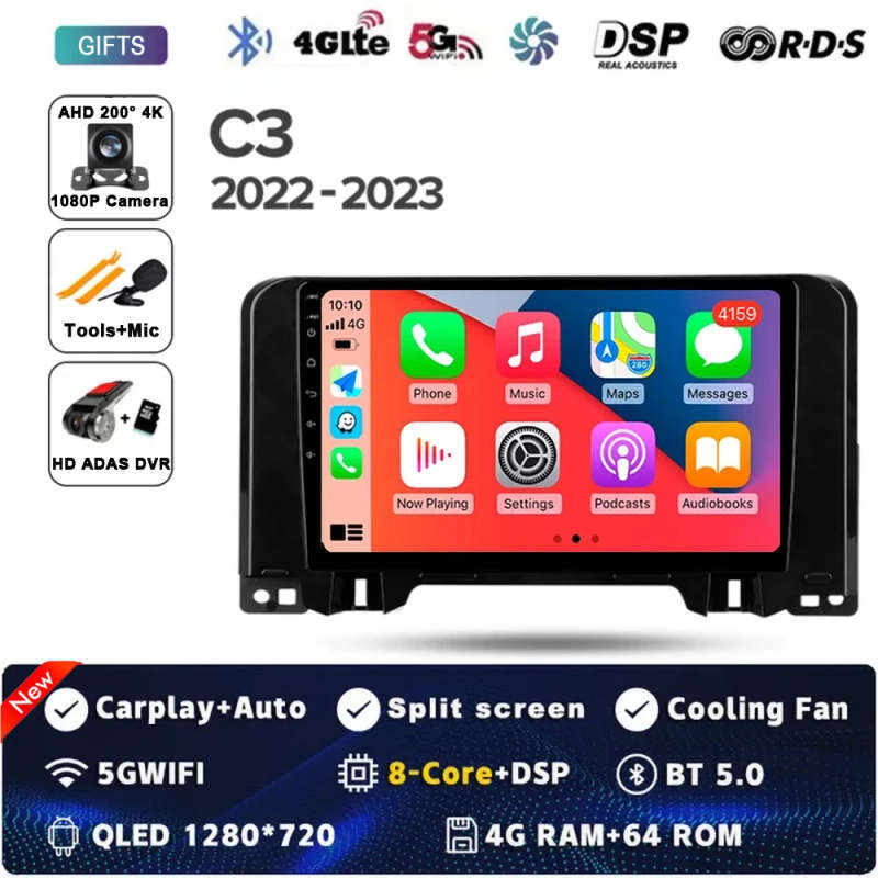 Android 14 Carplay Auto For Citroen C3 2022 - 2023 Car Radio Multimedia Video Player Navigation G...