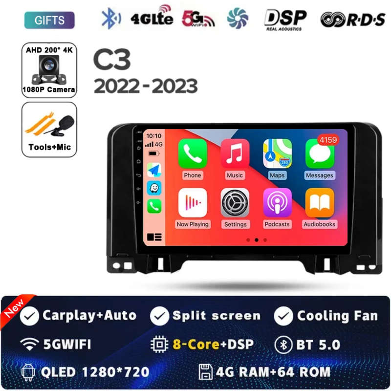 Android 14 Carplay Auto For Citroen C3 2022 - 2023 Car Radio Multimedia Video Player Navigation G...