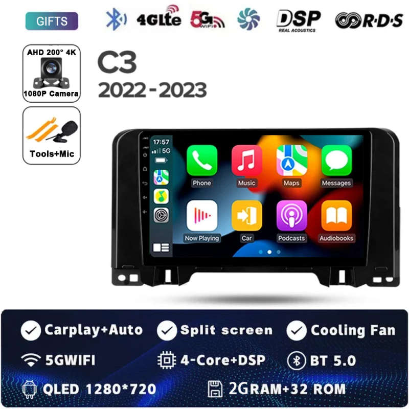Android 14 Carplay Auto For Citroen C3 2022 - 2023 Car Radio Multimedia Video Player Navigation G...