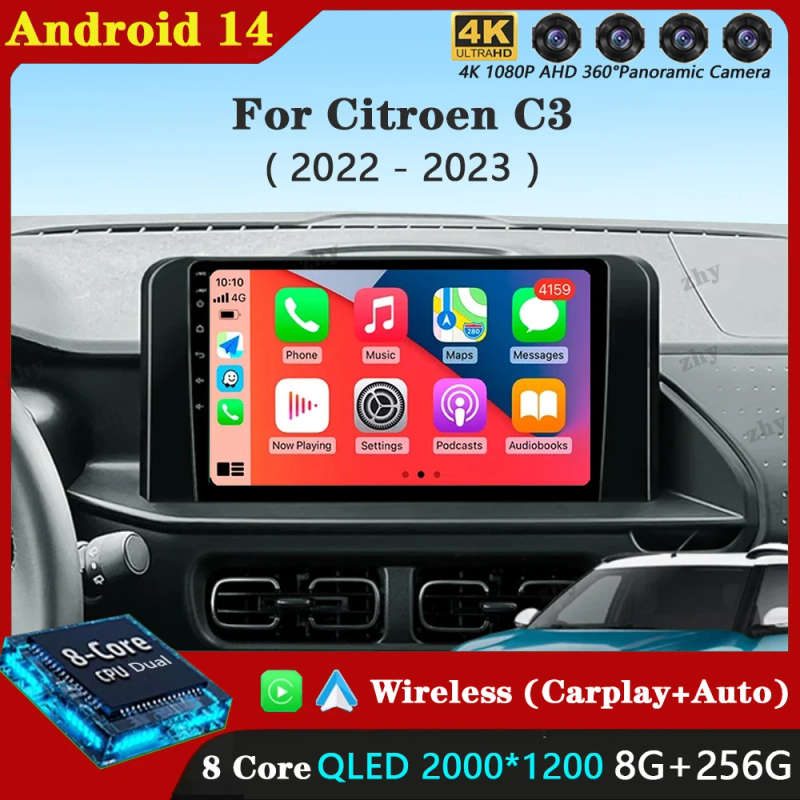 Android 14 Carplay Auto For Citroen C3 2022 - 2023 Car Radio Multimedia Video Player Navigation G...