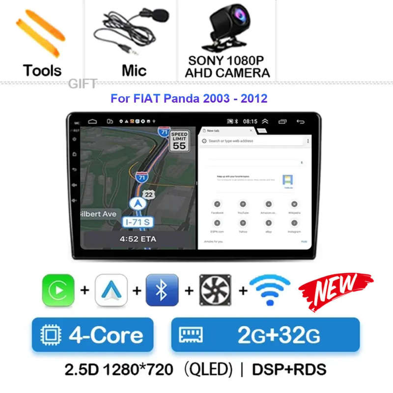 Android 14 Carplay Auto For FIAT Panda 2003 - 2012 Car Radio Multimedia Video Player Navigation G...