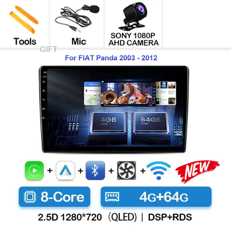 Android 14 Carplay Auto For FIAT Panda 2003 - 2012 Car Radio Multimedia Video Player Navigation G...