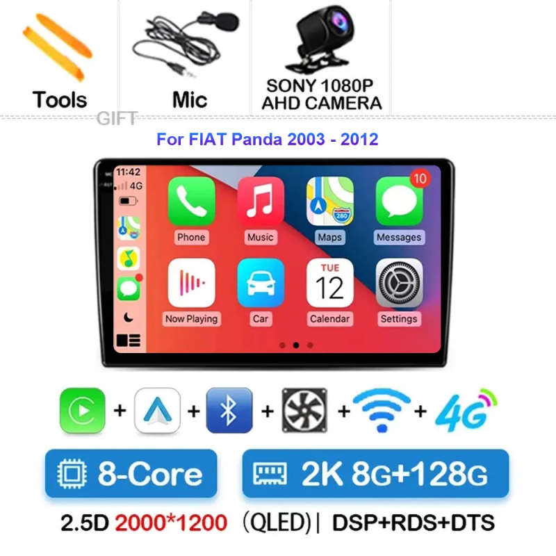 Android 14 Carplay Auto For FIAT Panda 2003 - 2012 Car Radio Multimedia Video Player Navigation G...