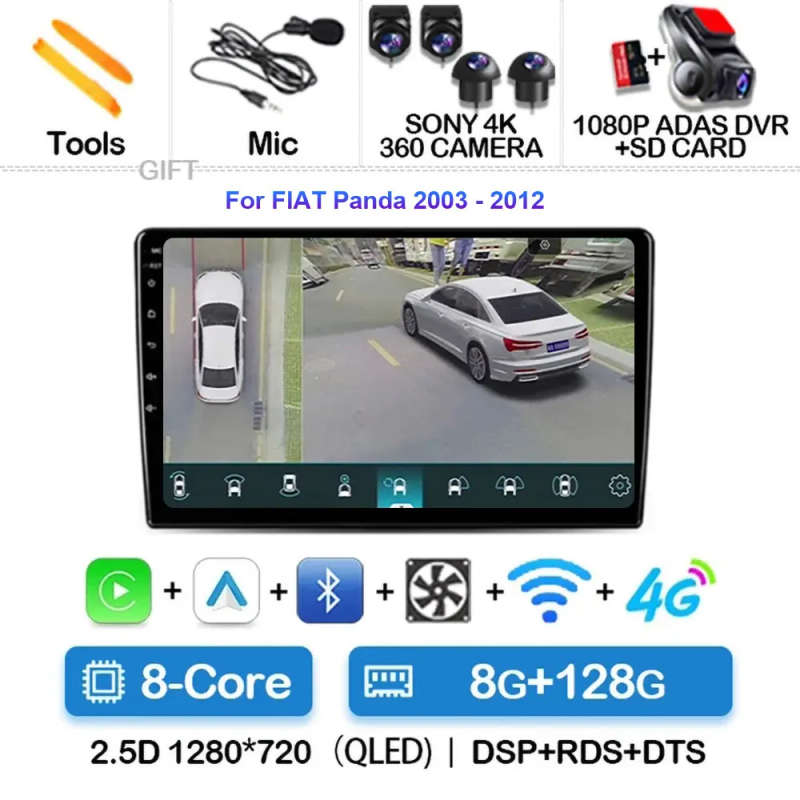 Android 14 Carplay Auto For FIAT Panda 2003 - 2012 Car Radio Multimedia Video Player Navigation G...