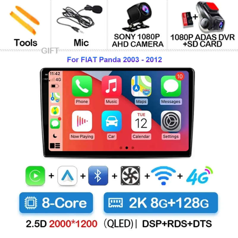 Android 14 Carplay Auto For FIAT Panda 2003 - 2012 Car Radio Multimedia Video Player Navigation G...
