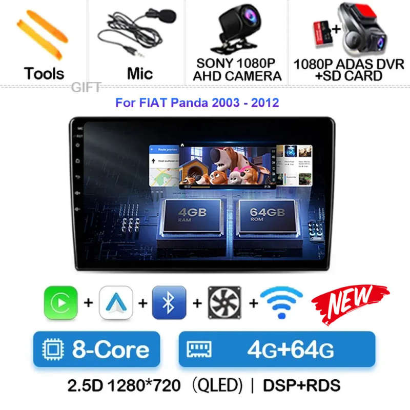 Android 14 Carplay Auto For FIAT Panda 2003 - 2012 Car Radio Multimedia Video Player Navigation G...