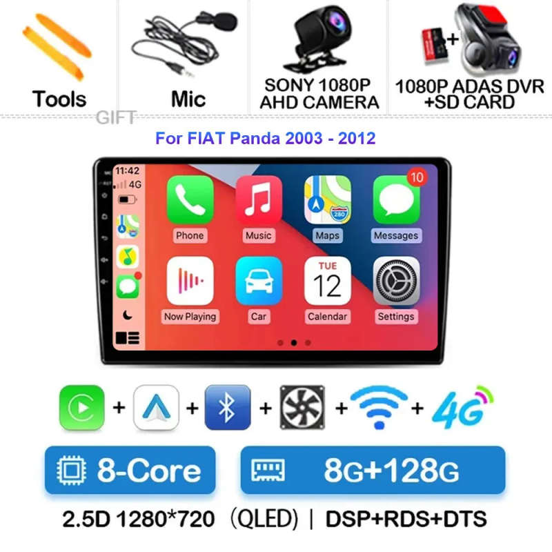 Android 14 Carplay Auto For FIAT Panda 2003 - 2012 Car Radio Multimedia Video Player Navigation G...