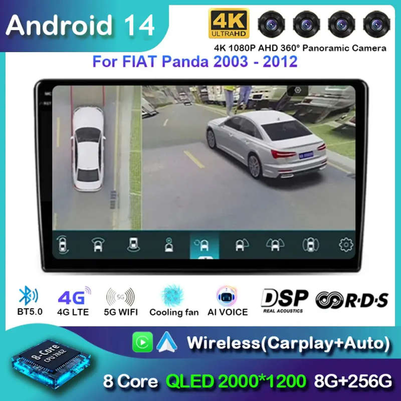 Android 14 Carplay Auto For FIAT Panda 2003 - 2012 Car Radio Multimedia Video Player Navigation G...
