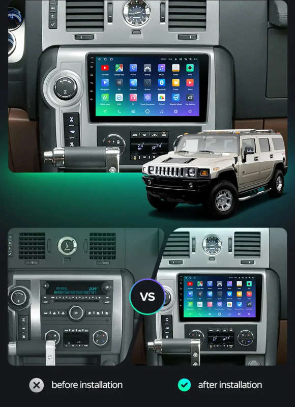 Android 14 Carplay Auto For Hummer H2 E85 2007 - 2009 Car Radio Multimedia Video Player Navigatio...