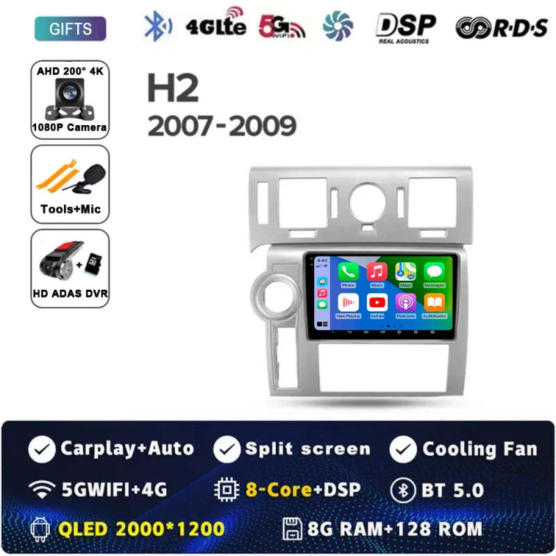 Android 14 Carplay Auto For Hummer H2 E85 2007 - 2009 Car Radio Multimedia Video Player Navigatio...