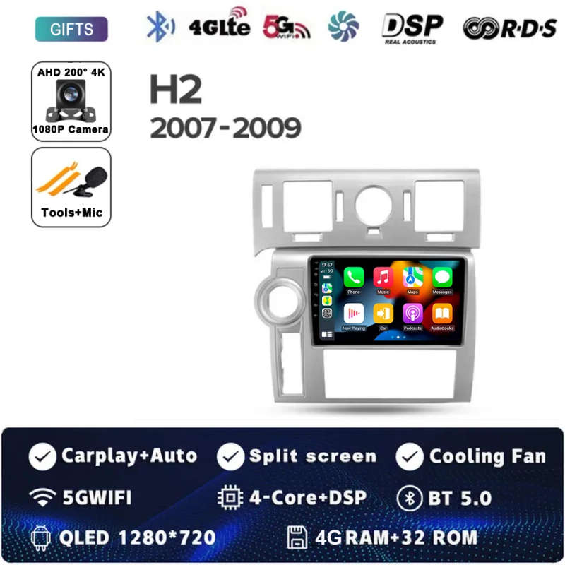 Android 14 Carplay Auto For Hummer H2 E85 2007 - 2009 Car Radio Multimedia Video Player Navigatio...
