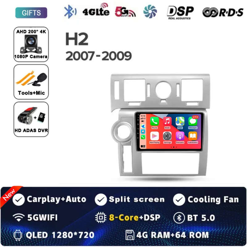 Android 14 Carplay Auto For Hummer H2 E85 2007 - 2009 Car Radio Multimedia Video Player Navigatio...