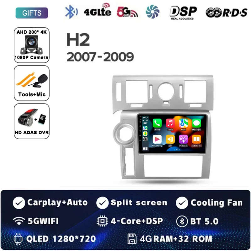 Android 14 Carplay Auto For Hummer H2 E85 2007 - 2009 Car Radio Multimedia Video Player Navigatio...