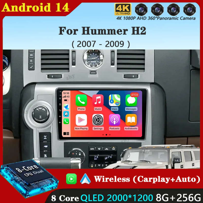 Android 14 Carplay Auto For Hummer H2 E85 2007 - 2009 Car Radio Multimedia Video Player Navigatio...