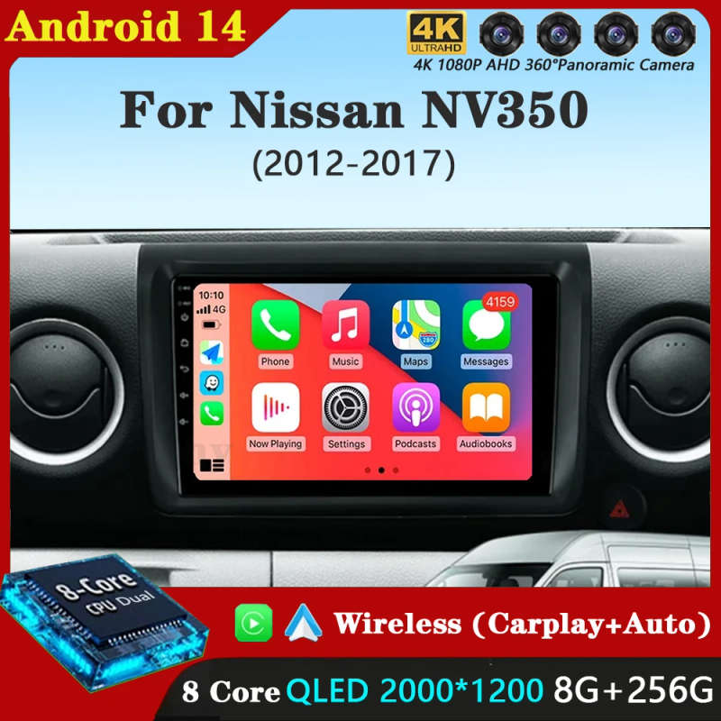 Android 14 Carplay Auto For Nissan NV350 2012-2017 Car Radio Multimedia Video Player Navigation G...