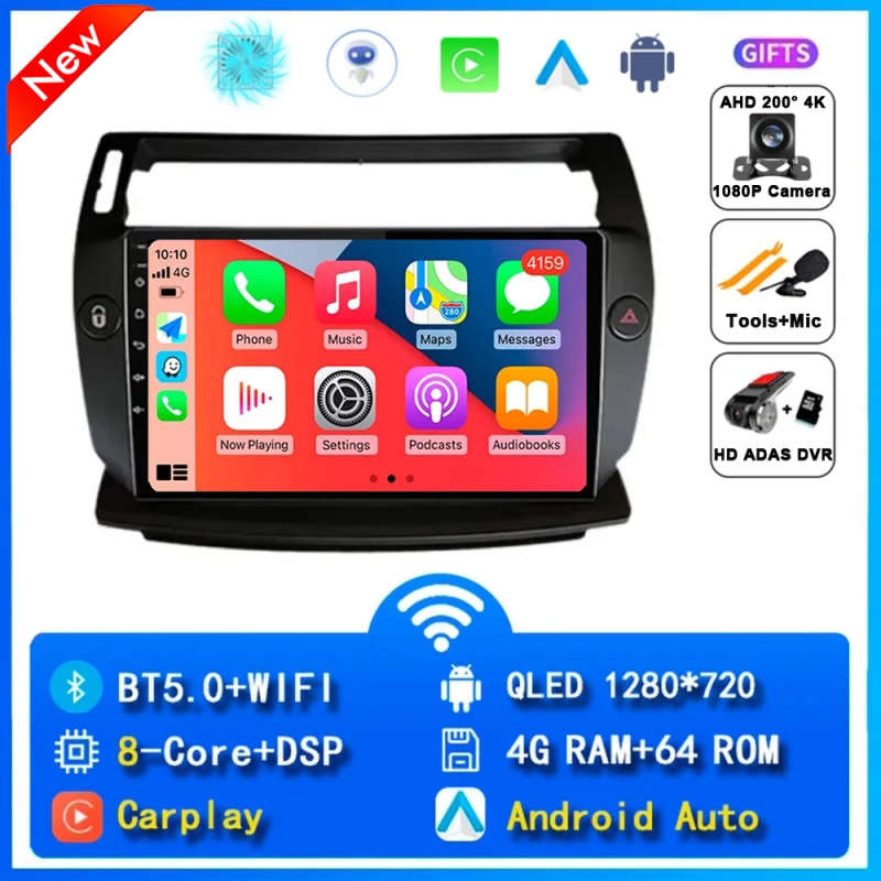 Android 14 Carplay Car Radio For Citroen C4 C-Triomphe Quatre 2004-2014 Navigation GPS Multimedia...