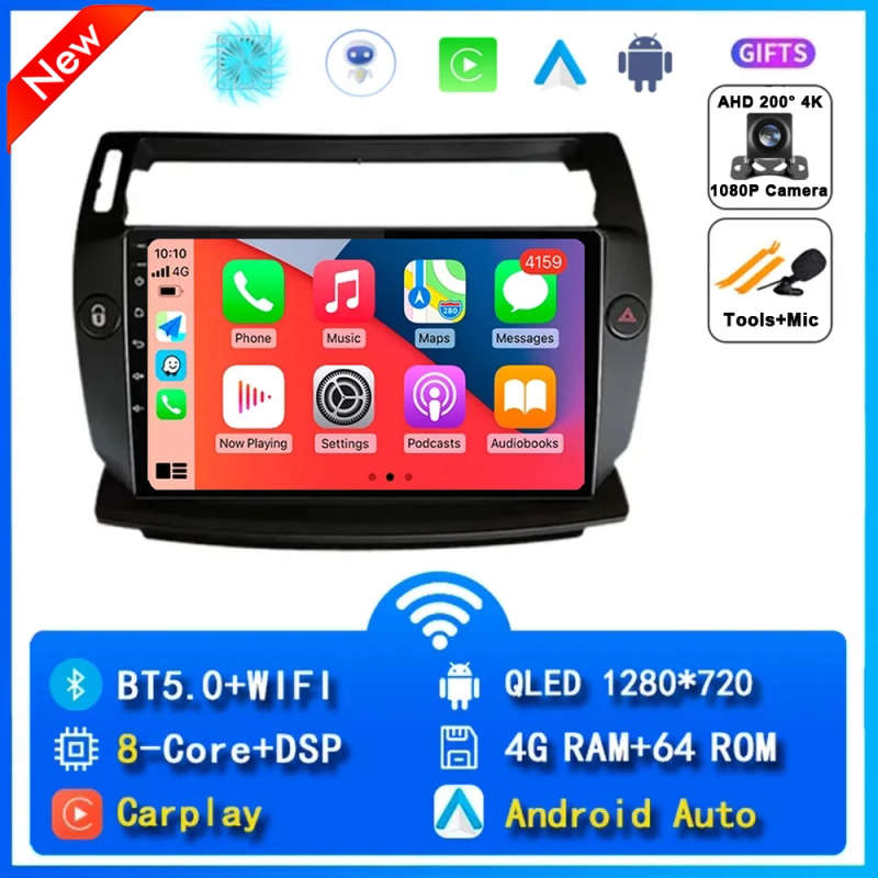 Android 14 Carplay Car Radio For Citroen C4 C-Triomphe Quatre 2004-2014 Navigation GPS Multimedia...