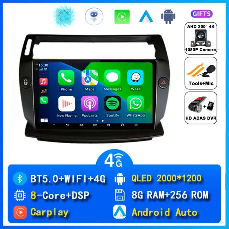 Android 14 Carplay Car Radio For Citroen C4 C-Triomphe Quatre 2004-2014 Navigation GPS Multimedia...