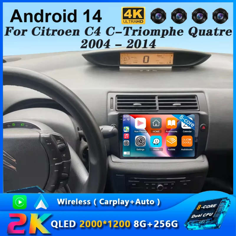 Android 14 Carplay Car Radio For Citroen C4 C-Triomphe Quatre 2004-2014 Navigation GPS Multimedia...