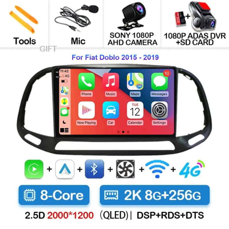 Android 14 Carplay Car Radio For Fiat Doblo 2015 2016 - 2019 Navigation GPS Multimedia Player wif...