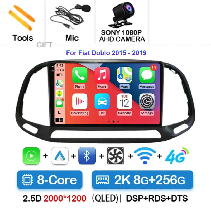 Android 14 Carplay Car Radio For Fiat Doblo 2015 2016 - 2019 Navigation GPS Multimedia Player wif...