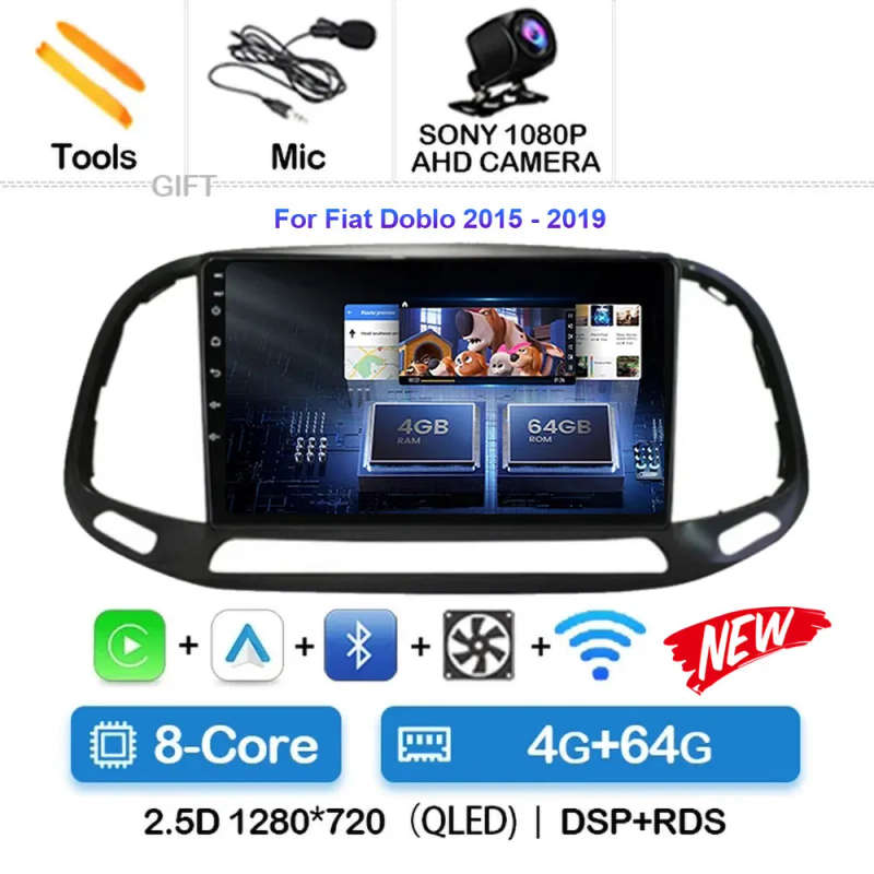 Android 14 Carplay Car Radio For Fiat Doblo 2015 2016 - 2019 Navigation GPS Multimedia Player wif...