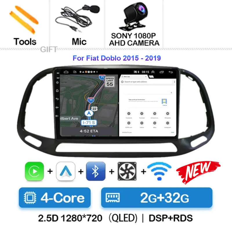 Android 14 Carplay Car Radio For Fiat Doblo 2015 2016 - 2019 Navigation GPS Multimedia Player wif...