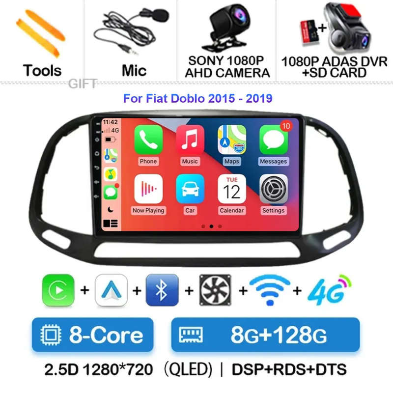 Android 14 Carplay Car Radio For Fiat Doblo 2015 2016 - 2019 Navigation GPS Multimedia Player wif...
