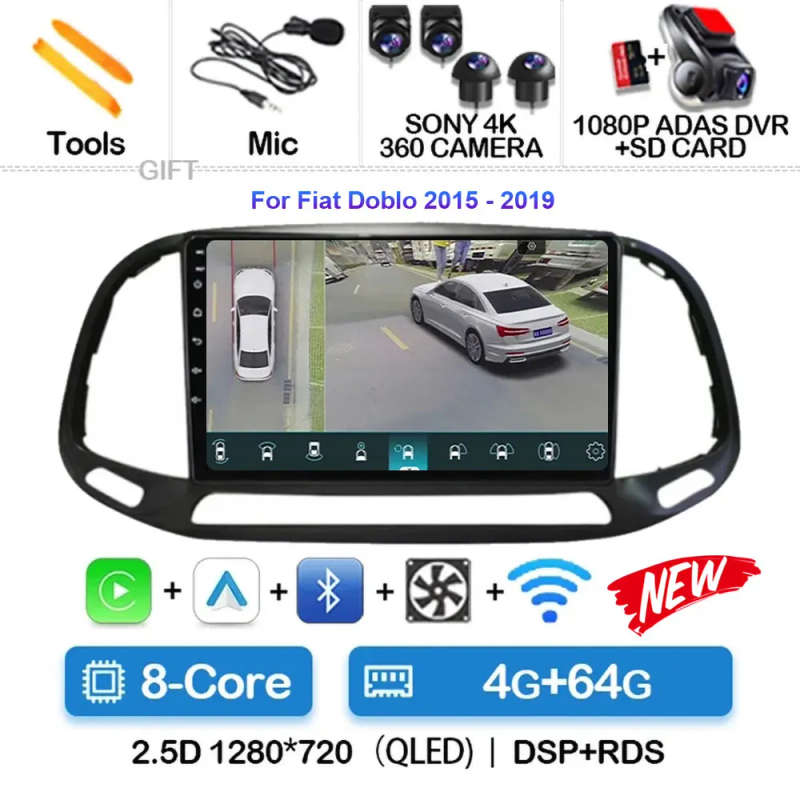 Android 14 Carplay Car Radio For Fiat Doblo 2015 2016 - 2019 Navigation GPS Multimedia Player wif...