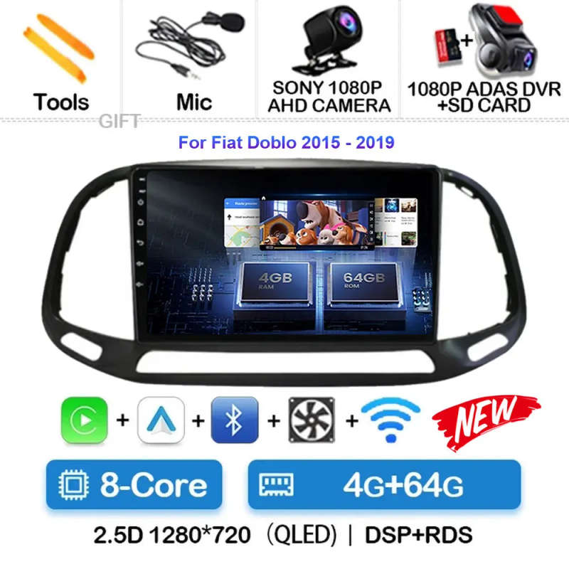 Android 14 Carplay Car Radio For Fiat Doblo 2015 2016 - 2019 Navigation GPS Multimedia Player wif...
