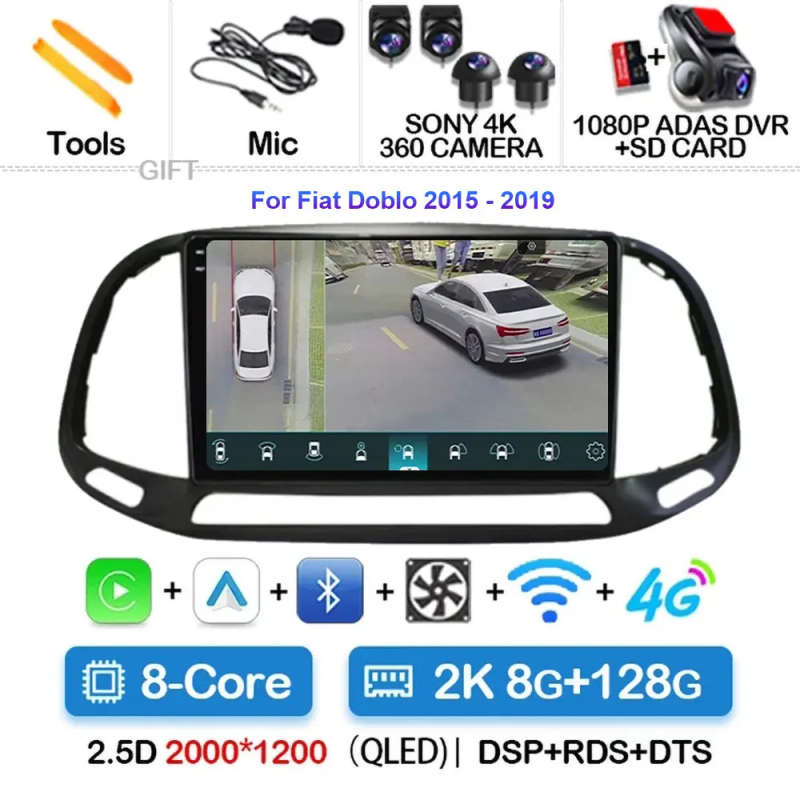 Android 14 Carplay Car Radio For Fiat Doblo 2015 2016 - 2019 Navigation GPS Multimedia Player wif...