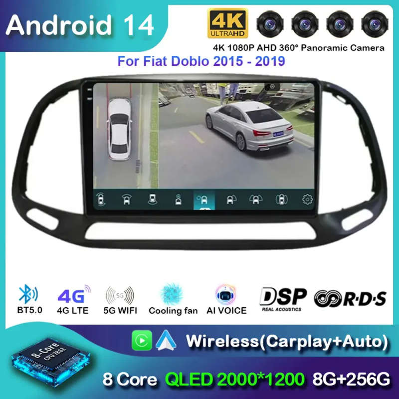 Android 14 Carplay Car Radio For Fiat Doblo 2015 2016 - 2019 Navigation GPS Multimedia Player wif...