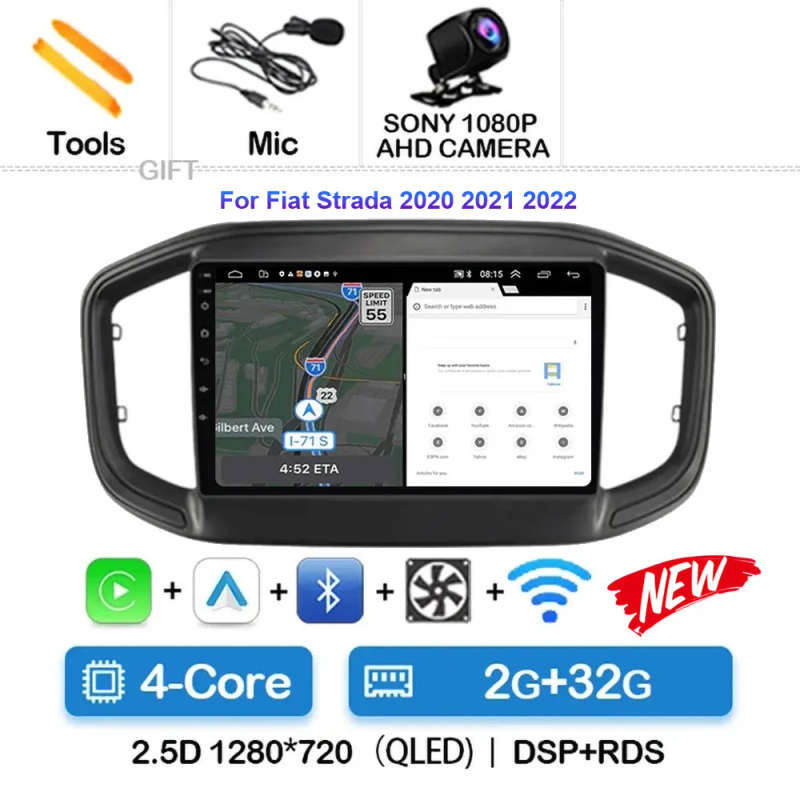 Android 14 Carplay Car Radio For Fiat Strada 2020 2021 2022 Navigation GPS Multimedia Player ster...