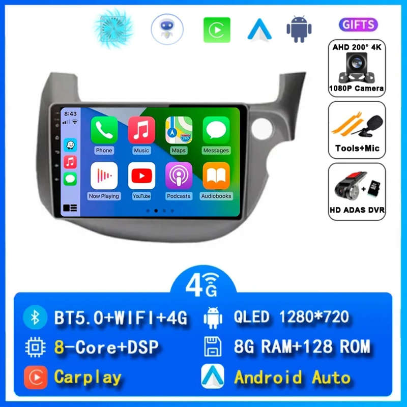 Android 14 Carplay Car Radio For HONDA FIT JAZZ 2007 - 2013 Navigation Multimedia Player Stereo 5...