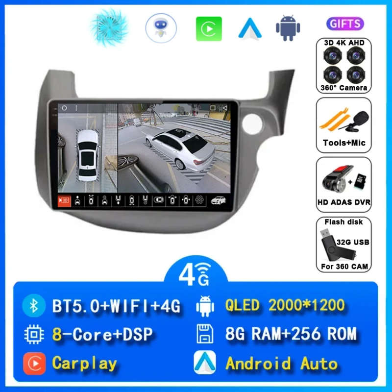 Android 14 Carplay Car Radio For HONDA FIT JAZZ 2007 - 2013 Navigation Multimedia Player Stereo 5...
