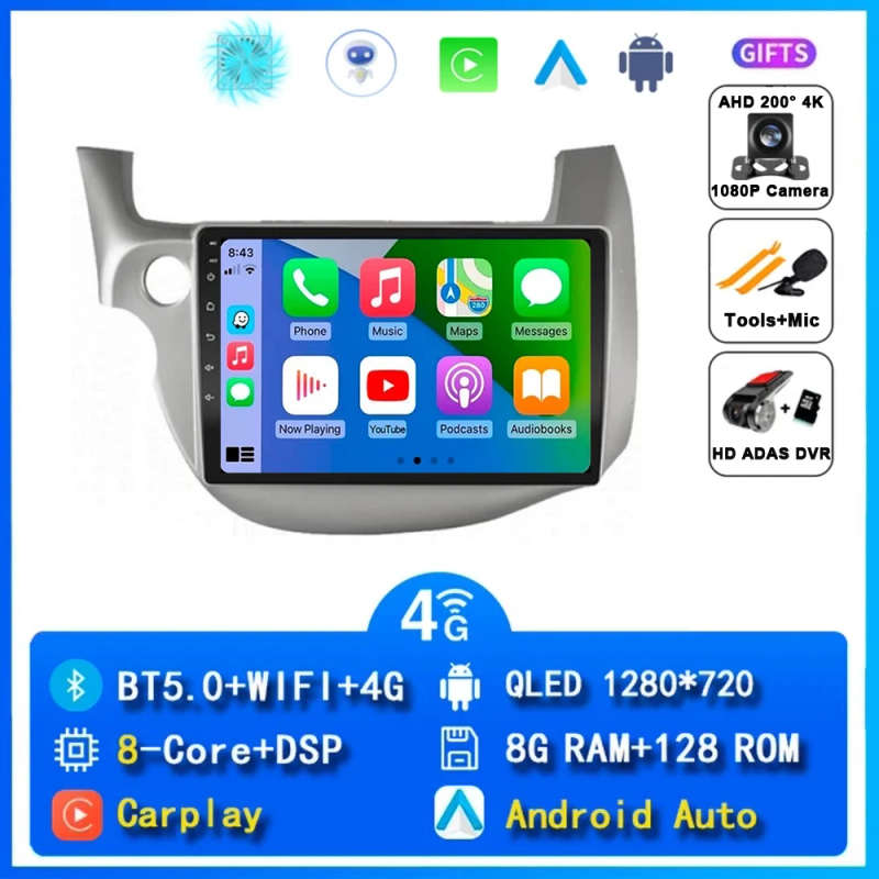 Android 14 Carplay Car Radio For HONDA FIT JAZZ 2007 - 2013 Navigation Multimedia Player Stereo 5...