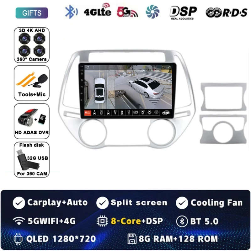 Android 14 Carplay Car Radio For Hyundai i20 2012 2013 2014 Navigation Multimedia Player Stereo W...