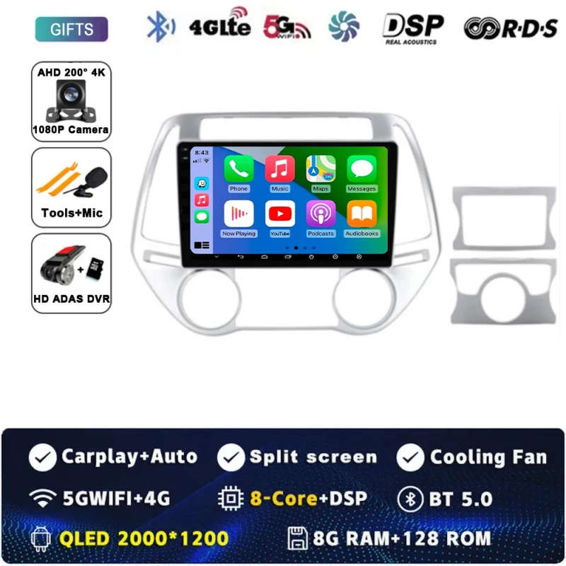 Android 14 Carplay Car Radio For Hyundai i20 2012 2013 2014 Navigation Multimedia Player Stereo W...